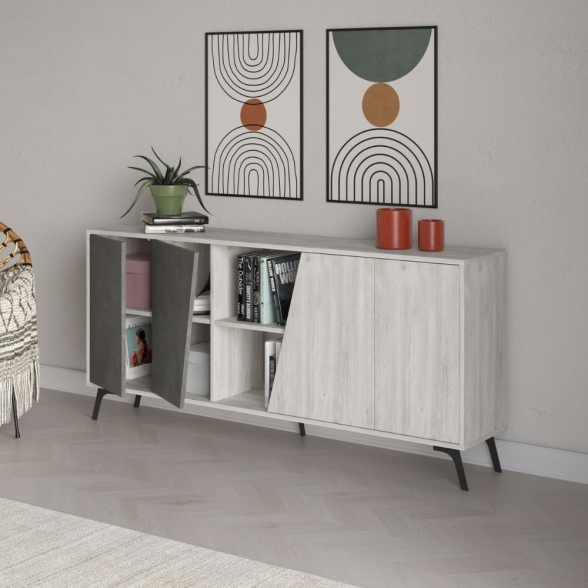 Madia 180x35x82 Cm 2 Ante Bianche 2 Ante Grigie Fiona