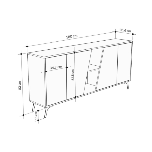 Madia 180x35x82 Cm 2 Ante Bianche 2 Ante Grigie Fiona
