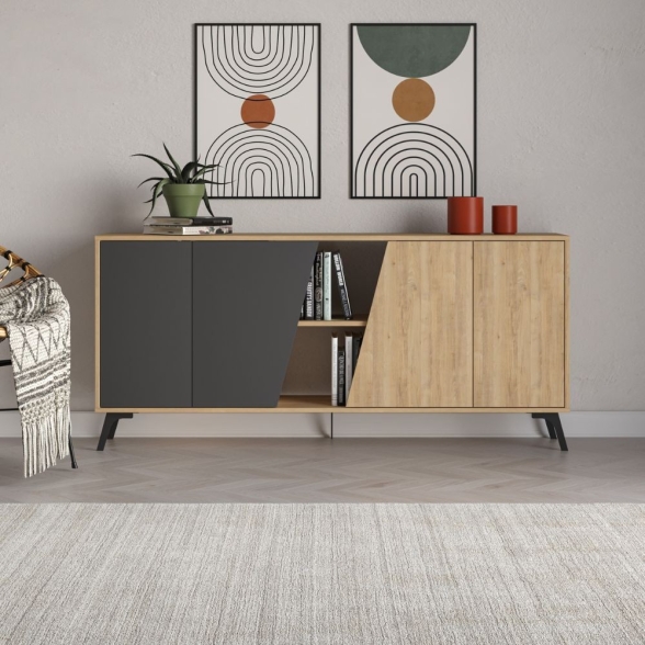 Madia 180x35x82 Cm 2 Ante Rovere 2 Ante Antracite Fiona