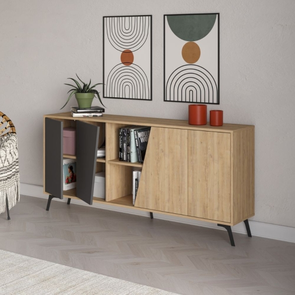 Madia 180x35x82 Cm 2 Ante Rovere 2 Ante Antracite Fiona