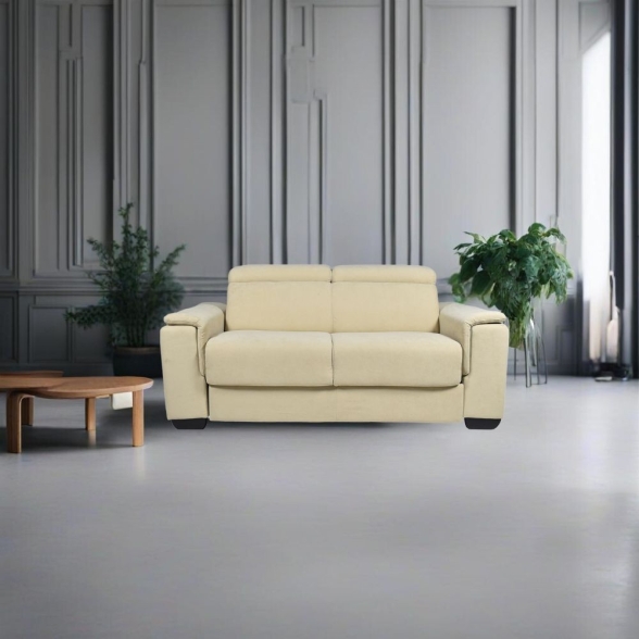 Divano Letto 2 Posti In Tessuto Crema Con Materasso Incluso Plutone