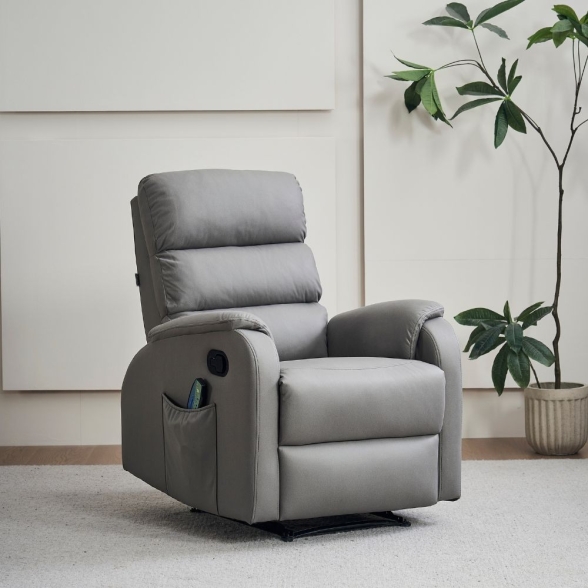 Poltrona Relax Massaggiante Reclinabile In Nabuk Grigio Chiaro Futura