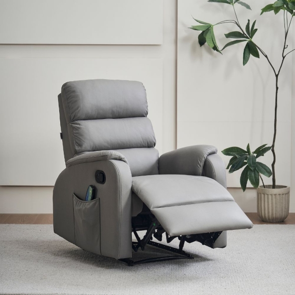 Poltrona Relax Massaggiante Reclinabile In Nabuk Grigio Chiaro Futura