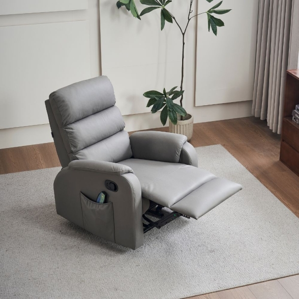 Poltrona Relax Massaggiante Reclinabile In Nabuk Grigio Chiaro Futura