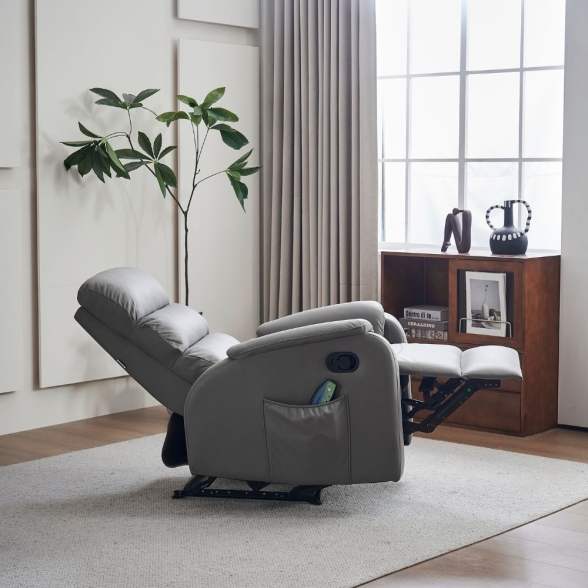 Poltrona Relax Massaggiante Reclinabile In Nabuk Grigio Chiaro Futura