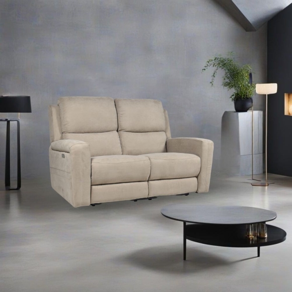 Divano In Tessuto 2 Posti 156x77x103 Recliner Elettrici Claus Tortora