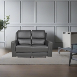 Divano In Pelle 2 Posti 156 Cm Recliner Elettrici Claus Grigio Scuro