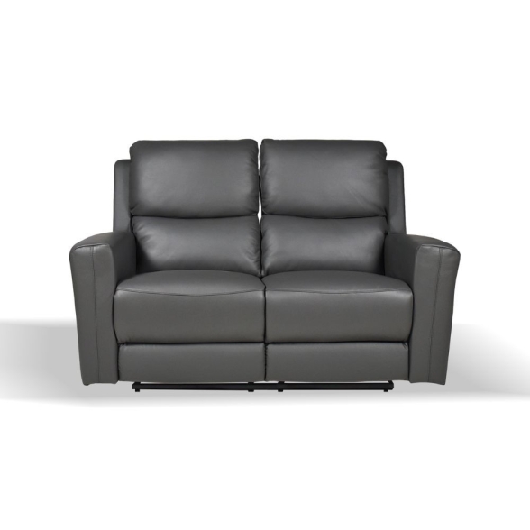 Divano In Pelle 2 Posti 156 Cm Recliner Elettrici Claus Grigio Scuro