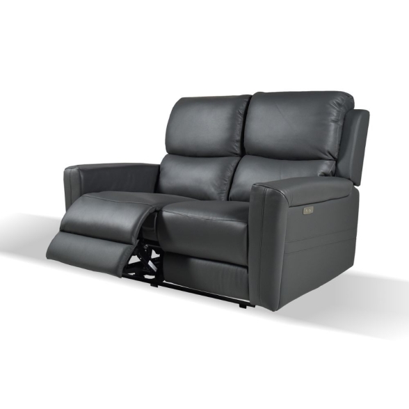 Divano In Pelle 2 Posti 156 Cm Recliner Elettrici Claus Grigio Scuro