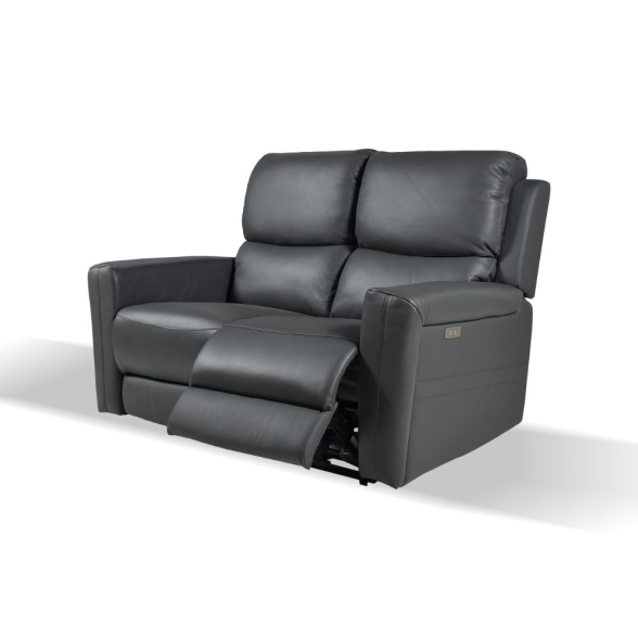 Divano In Pelle 2 Posti 156 Cm Recliner Elettrici Claus Grigio Scuro