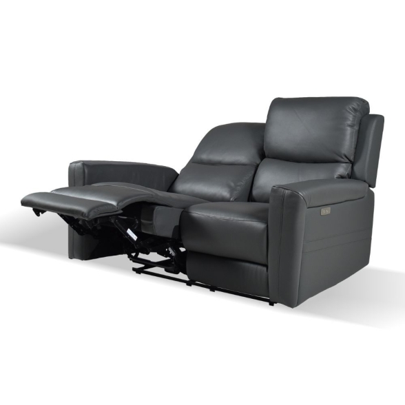Divano In Pelle 2 Posti 156 Cm Recliner Elettrici Claus Grigio Scuro
