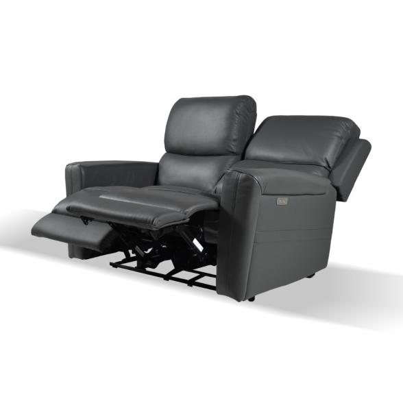 Divano In Pelle 2 Posti 156 Cm Recliner Elettrici Claus Grigio Scuro