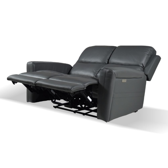 Divano In Pelle 2 Posti 156 Cm Recliner Elettrici Claus Grigio Scuro