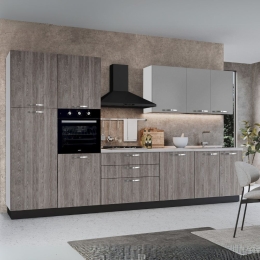 Cucina Reversibile 360 Cm Bianco E Rovere Grigio Con Pensili Grigi Iris