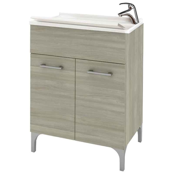 Lavatoio legno 60x50 cm con vasca e tavoletta rovere grigio
