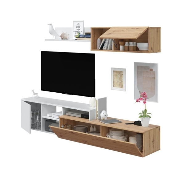 Parete Attrezzata Reversibile 220 Cm Mobile TV Julia Rovere E Bianco