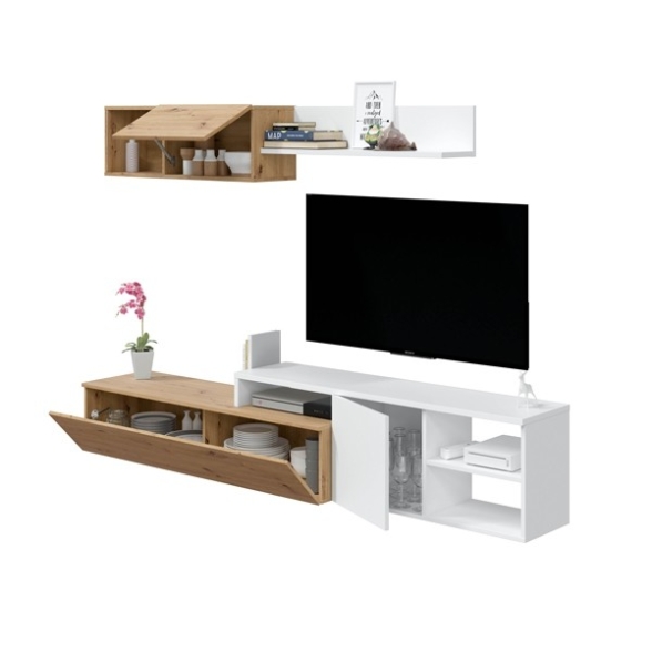 Parete Attrezzata Reversibile 220 Cm Mobile TV Julia Rovere E Bianco