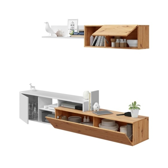 Parete Attrezzata Reversibile 220 Cm Mobile TV Julia Rovere E Bianco
