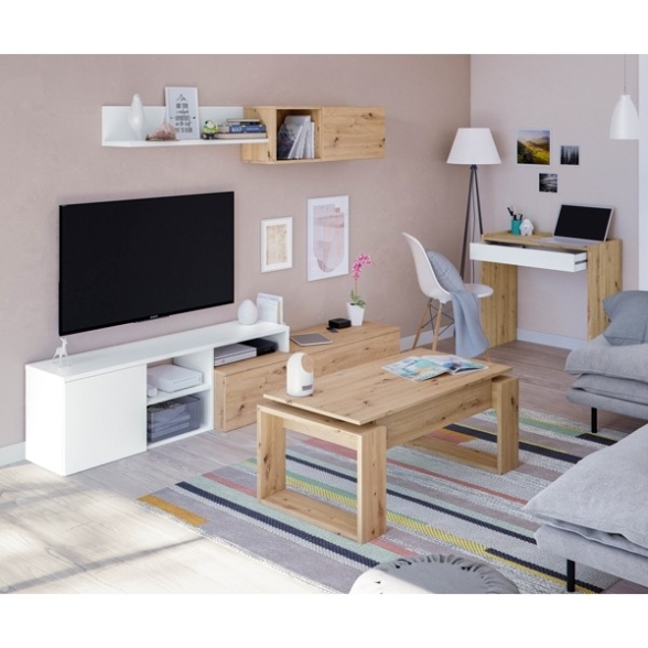 Parete Attrezzata Reversibile 220 Cm Mobile TV Julia Rovere E Bianco