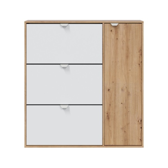 Scarpiera 3 Ribalte Doppia Profondità Con Anta 30 Paia Rovere E Bianco