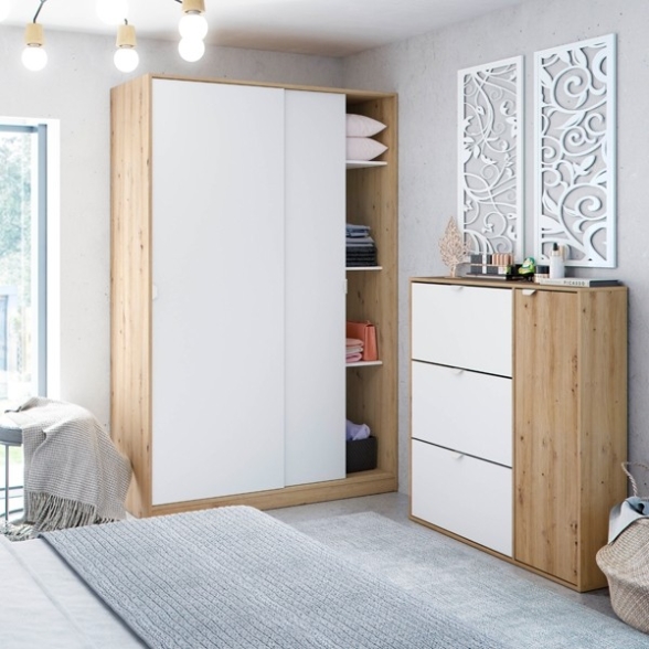 Scarpiera 3 Ribalte Doppia Profondità Con Anta 30 Paia Rovere E Bianco