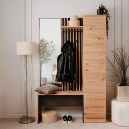 Mobile Ingresso 120 Cm Panca E Specchio Medan Quercia E Antracite