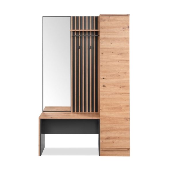 Mobile Ingresso 120 Cm Panca E Specchio Medan Quercia E Antracite