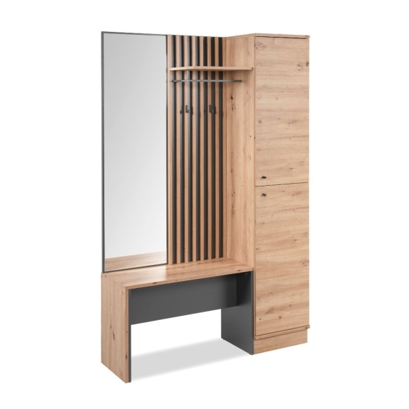 Mobile Ingresso 120 Cm Panca E Specchio Medan Quercia E Antracite