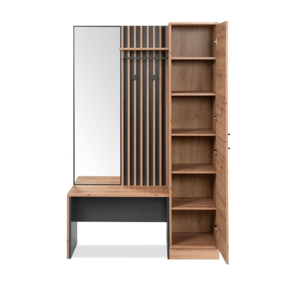 Mobile Ingresso 120 Cm Panca E Specchio Medan Quercia E Antracite