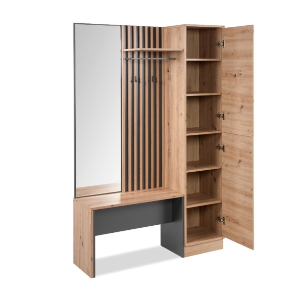 Mobile Ingresso 120 Cm Panca E Specchio Medan Quercia E Antracite