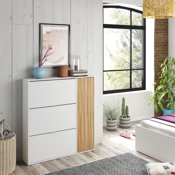Scarpiera 3 Ribalte Doppia Profondità Con Anta Rovere Listato E Bianco