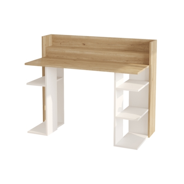 Scrivania Porta PC 120x58x98 Con Ripiani Laterali Pixel Rovere E Bianco