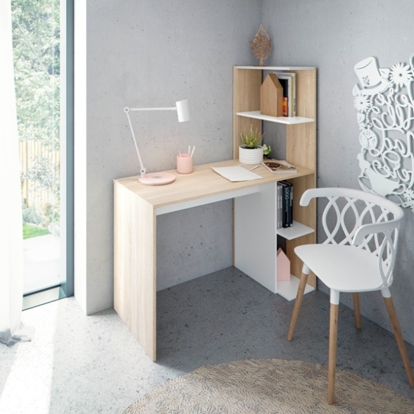 Scrivania Libreria 4 Ripiani Reversibile Bianco e Rovere WS Double