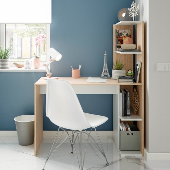 Scrivania Libreria 4 Ripiani Reversibile Bianco e Rovere WS Double