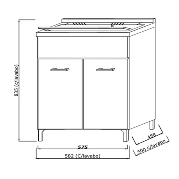 Lavatoio legno 60x50 cm con vasca e tavoletta rovere grigio