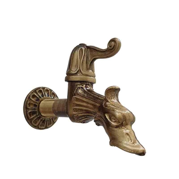 Rubinetto draghetto artistico in ottone antichizzato con adattatore portagomma