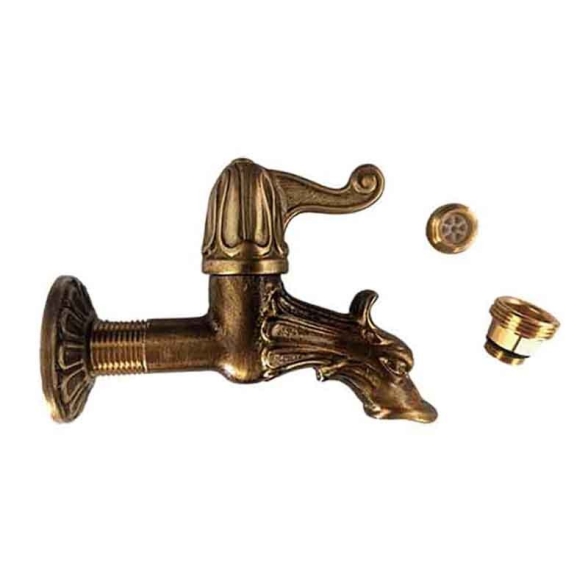 Rubinetto draghetto artistico in ottone antichizzato con adattatore portagomma