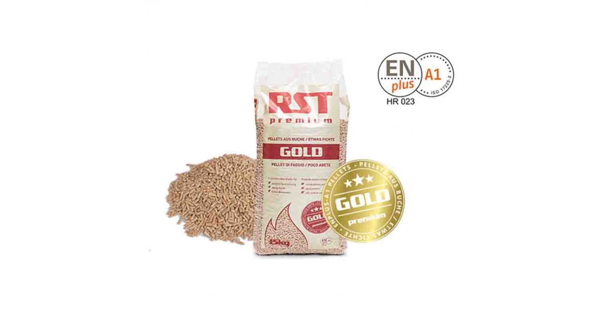 Bancale 65 sacchi da 15 kg Pellet di faggio poco abete EN PLUS A1 RST Premium Gold