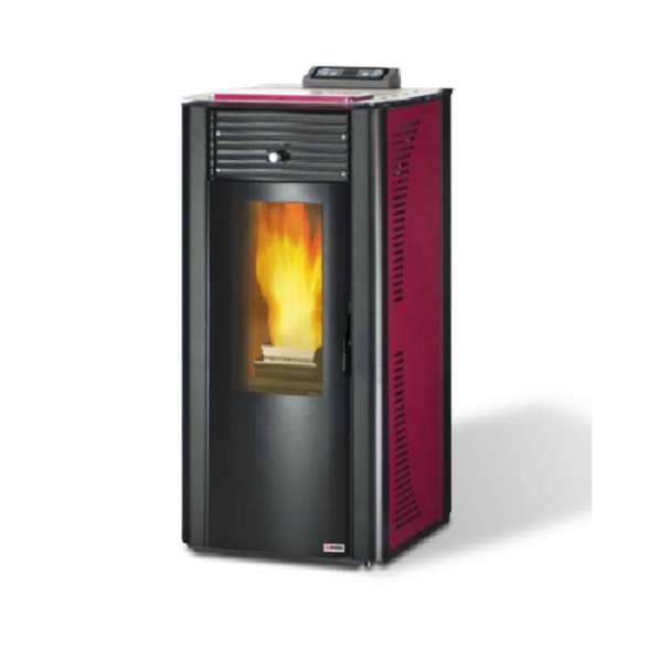 Termostufa a pellet con ventilazione frontale 14.8 kW King 14 Idro bordeaux