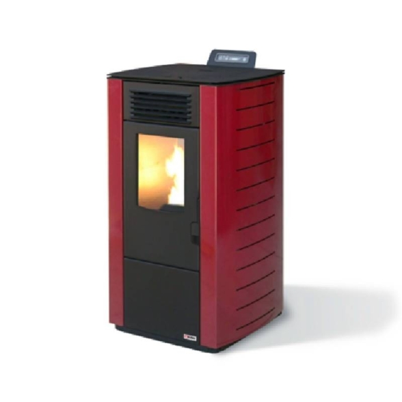 Stufa a pellet ad aria 10.1 kW con ventilazione frontale King 118 bordeaux