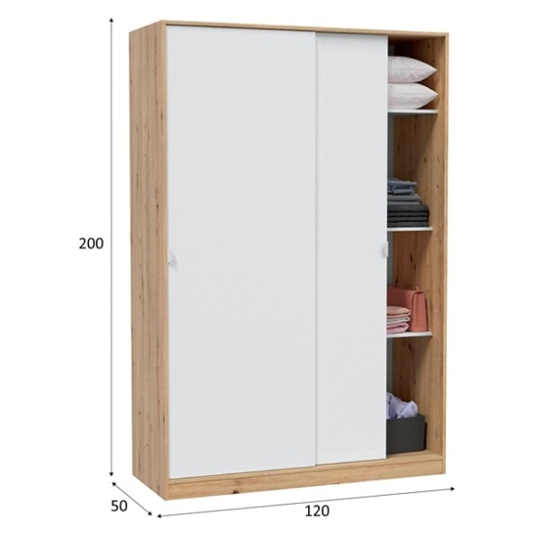 Armadio Guardaroba Appendiabiti 2 Ante Scorrevoli 120 Cm Rovere Nodi Bianco TOP120W