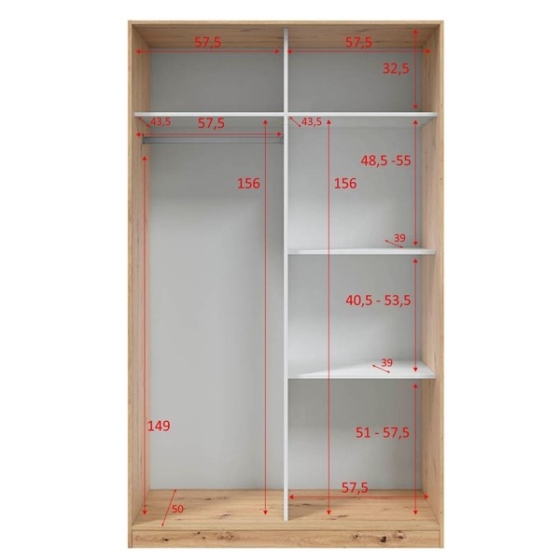 Armadio Con 2 Ante Scorrevoli 200x120x50 Cm | 5 Ripiani E Barra Appendiabiti, Rovere, Salvaspazio Per Camera Da Letto