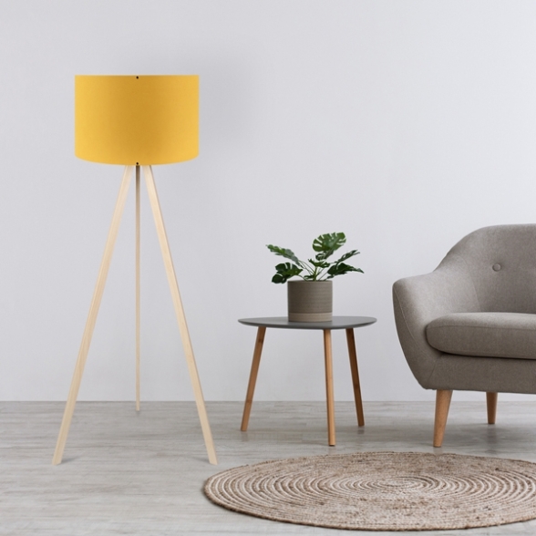 Lampada Treppiede Da Pavimento 38x140 Cm Design Moderno 60W Crema E Giallo