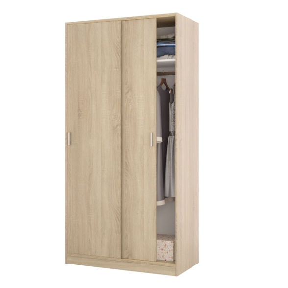 Armadio Guardaroba 2 Ante Scorrevoli 100x50x200 Rovere Effetto Legno Max