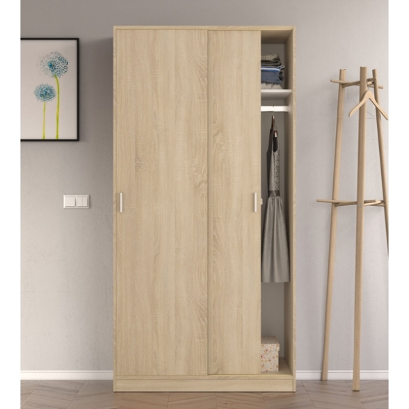 Armadio Guardaroba 2 Ante Scorrevoli 100x50x200 Rovere Effetto Legno Max