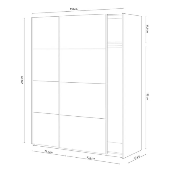 Armadio Guardaroba 2 Ante Scorrevoli 150x60x200 Bianco Opaco Morgan