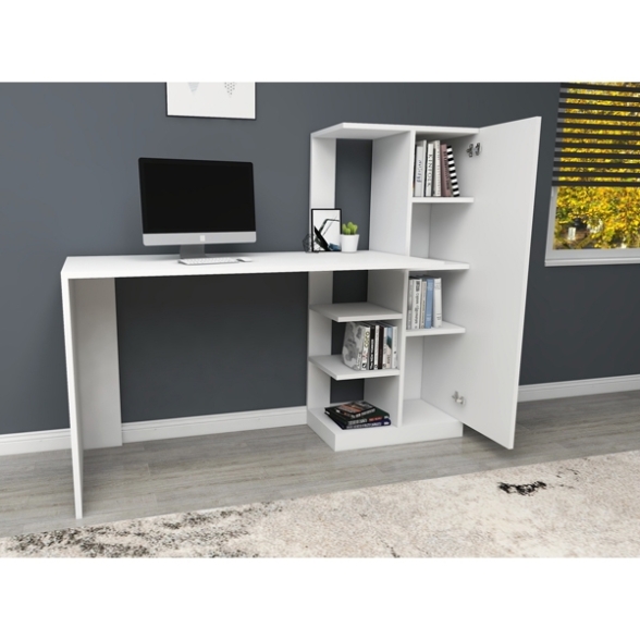 Scrivania Libreria 150x55x120H Con Anta Laterale Ryan Bianca