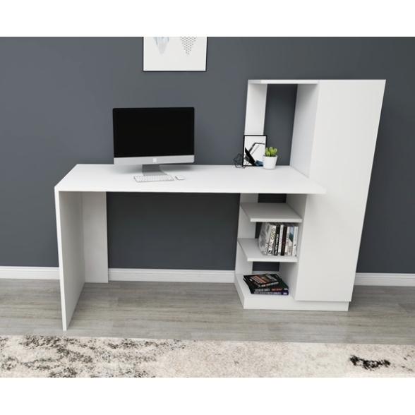 Scrivania Libreria 150x55x120H Con Anta Laterale Ryan Bianca