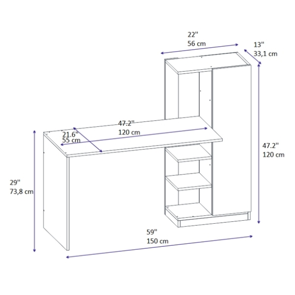 Scrivania Libreria 150x55x120H Con Anta Laterale Ryan Rovere
