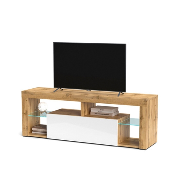 Mobile TV Da Terra 140x35x50 Cm Bianco e Rovere Wotan HUGO